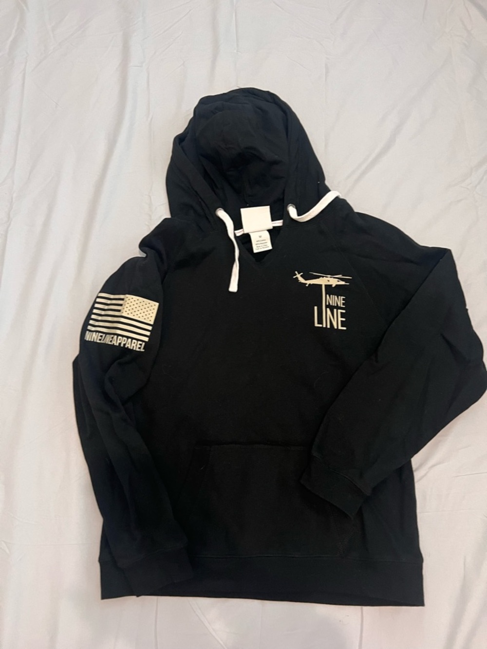 Nine line Black Hooded Pullover with Patriotic Caduceus Graphic